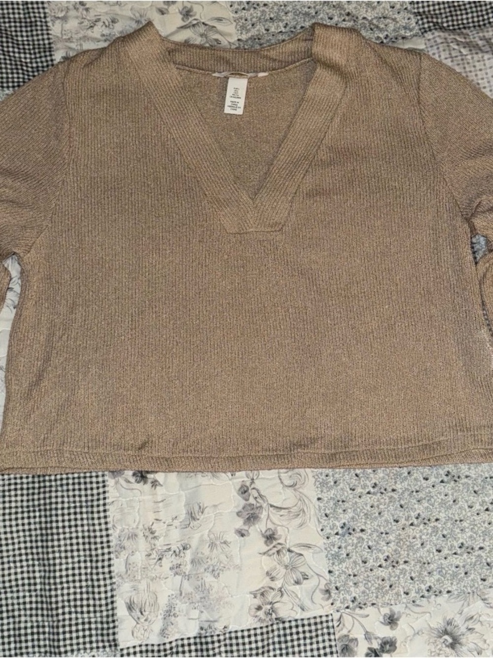 Tan V-Neck Knit Sweater